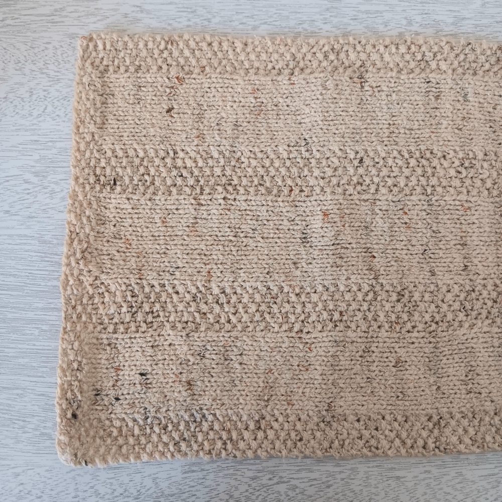 Handmade Handknit Oatmeal Textured Stripe Cotton Blend Short Table Runner - Picture 3 of 8